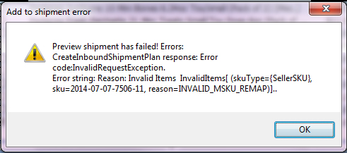 I'm getting a 'INVALID_MSKU_REMAP' error when trying to add items 
